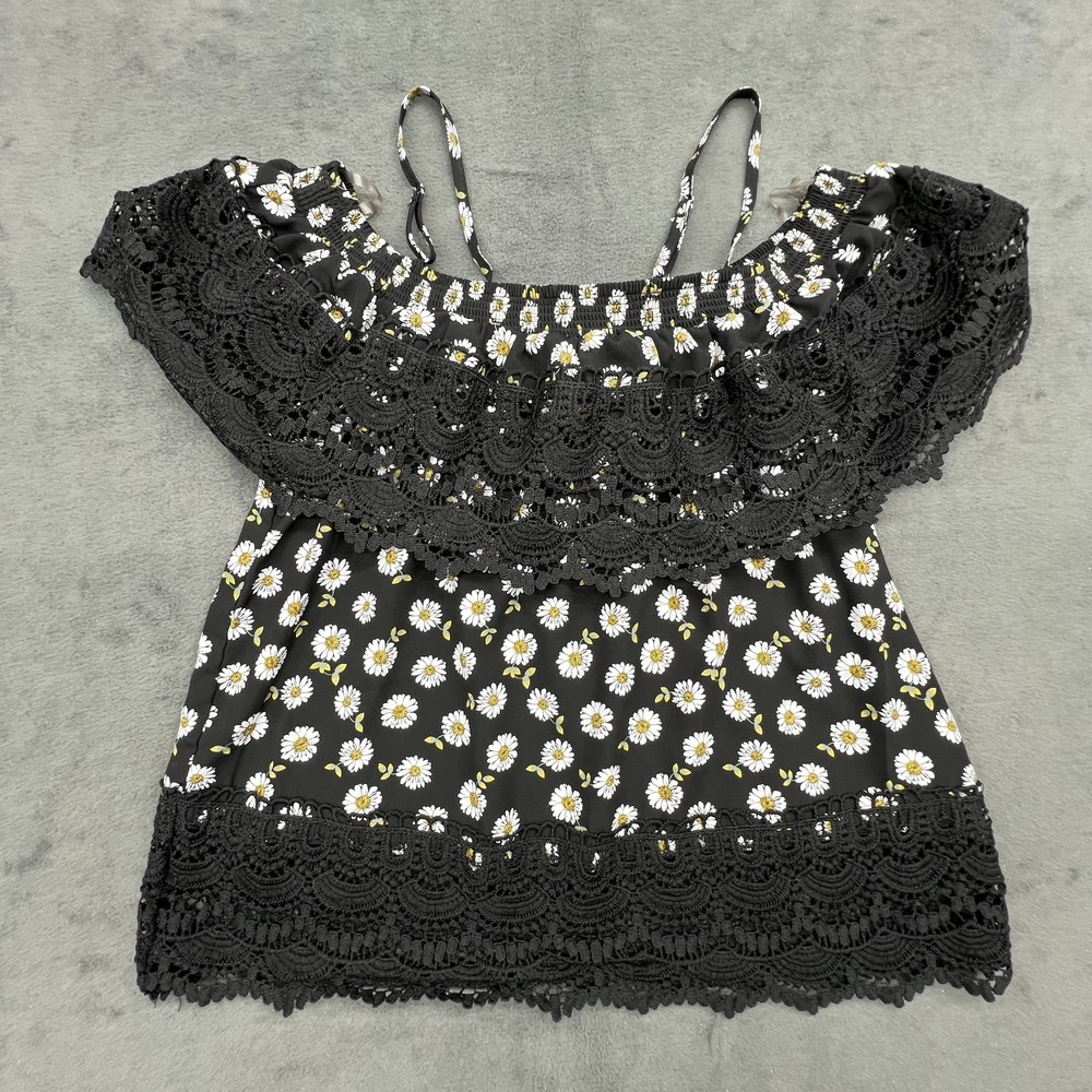 No Boundaries Black Daisy Crochet Off-Shoulder Crop Top